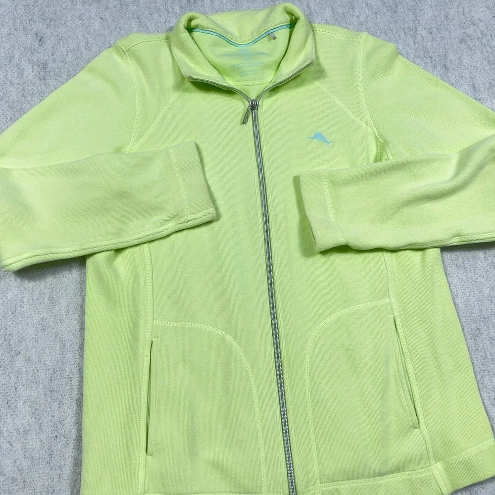 Tommy Bahama Sweater Women‎ Large Green Full Zip Jacket Relax Neon Marlin *